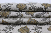 Hand Block Print Gray & Green Thick Linen Fabric - Madhubala