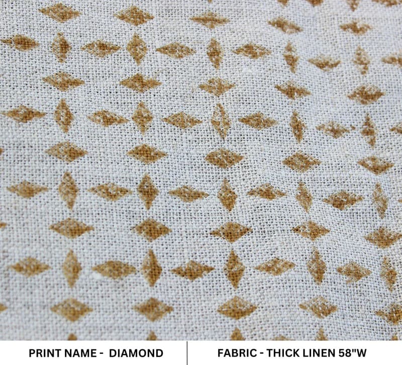 Hand Block Mini Floral Brown Linen Fabric – Diamond