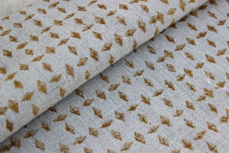 Hand Block Mini Floral Brown Linen Fabric – Diamond