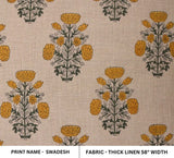 Hand Block Print Mustad & Green Thick Linen Fabric For Home - Swadesh