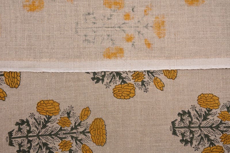 Hand Block Print Mustad & Green Thick Linen Fabric For Home - Swadesh