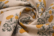 Hand Block Print Mustad & Green Thick Linen Fabric For Home - Swadesh