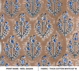 Hand Block Printed Blue and Brown Floral Fabric  - Neel Gagan