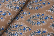 Hand Block Printed Blue and Brown Floral Fabric  - Neel Gagan