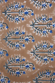 Hand Block Printed Blue and Brown Floral Fabric  - Neel Gagan