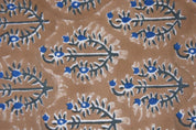 Hand Block Printed Blue and Brown Floral Fabric  - Neel Gagan