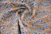 Hand Block Printed Blue and Brown Floral Fabric  - Neel Gagan
