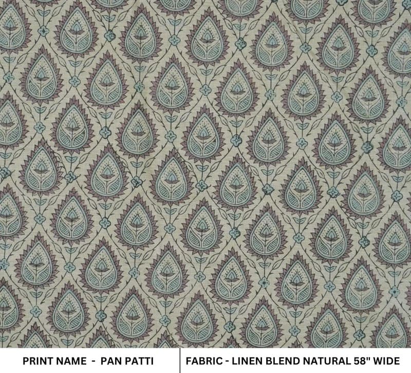 Hand Block Print Linen Fabric for Floral Home Decor- Pan Patti