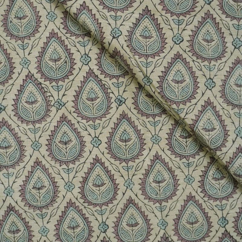 Hand Block Print Linen Fabric for Floral Home Decor- Pan Patti