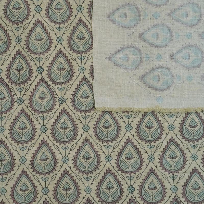Hand Block Print Linen Fabric for Floral Home Decor- Pan Patti