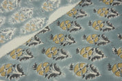 Hand Block Printed Gray & Green Canvas Fabric - Mormukut