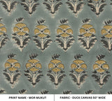 Hand Block Printed Gray & Green Canvas Fabric - Mormukut