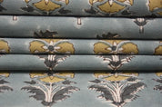 Hand Block Printed Gray & Green Canvas Fabric - Mormukut