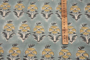 Hand Block Printed Gray & Green Canvas Fabric - Mormukut
