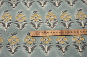 Hand Block Printed Gray & Green Canvas Fabric - Mormukut