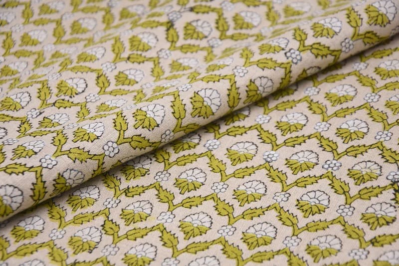 HandBlock-PrintedGray_GreenLinenFabric-Madhuvan_4.jpg