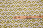 Hand Block Printed Gray & Green Linen Fabric - Madhuvan