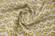 Hand Block Printed Gray & Green Linen Fabric - Madhuvan