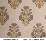 Hand Block Printed Gray & Mustard Linen Fabric - Swadesh