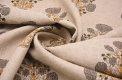 Hand Block Printed Gray & Mustard Linen Fabric - Swadesh