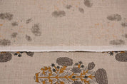 Hand Block Printed Gray & Mustard Linen Fabric - Swadesh