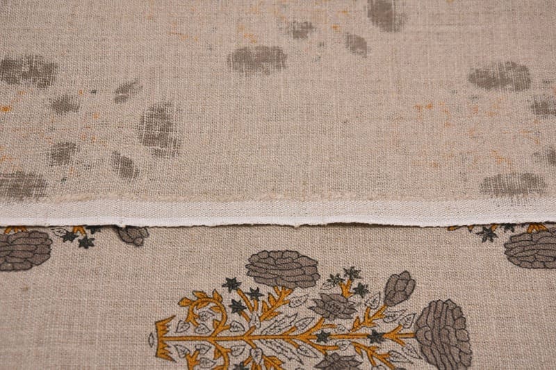 Hand Block Printed Gray & Mustard Linen Fabric - Swadesh