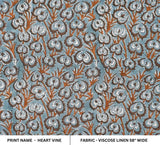 Hand Block Grey Brown Floral Viscose Linen Fabric - Heart Vine