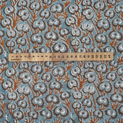 Hand Block Grey Brown Floral Viscose Linen Fabric - Heart Vine