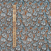 Hand Block Grey Brown Floral Viscose Linen Fabric - Heart Vine