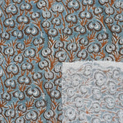 Hand Block Grey Brown Floral Viscose Linen Fabric - Heart Vine