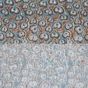 Hand Block Grey Brown Floral Viscose Linen Fabric - Heart Vine