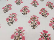 Hand Block Print Pink & Green Off-White Linen Fabric - Swadesh Indian