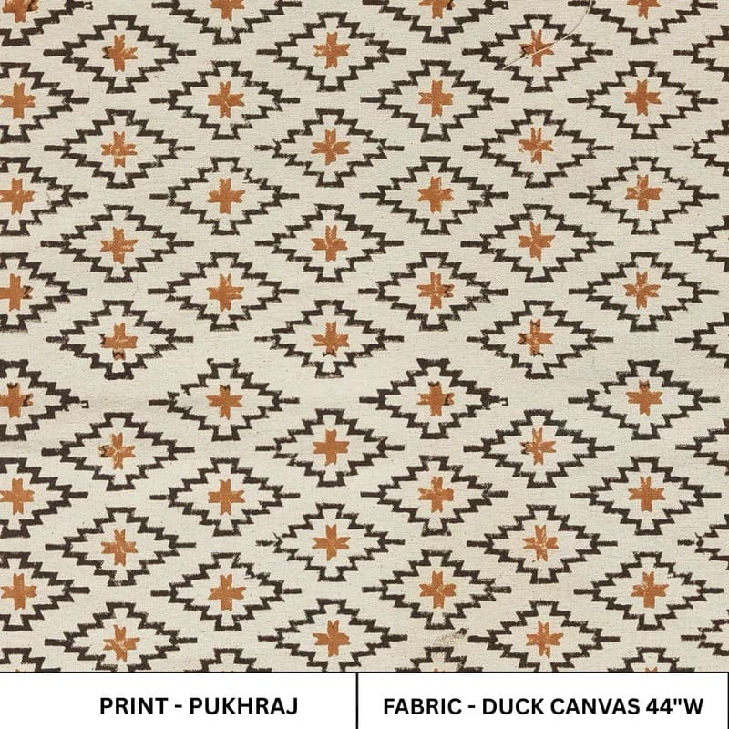 Hand Block Print Duck Canvas Brown & Black Fabric - Pukhraj