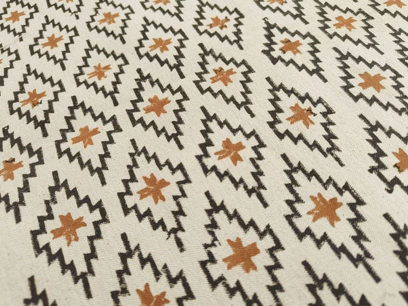 Hand Block Print Duck Canvas Brown & Black Fabric - Pukhraj