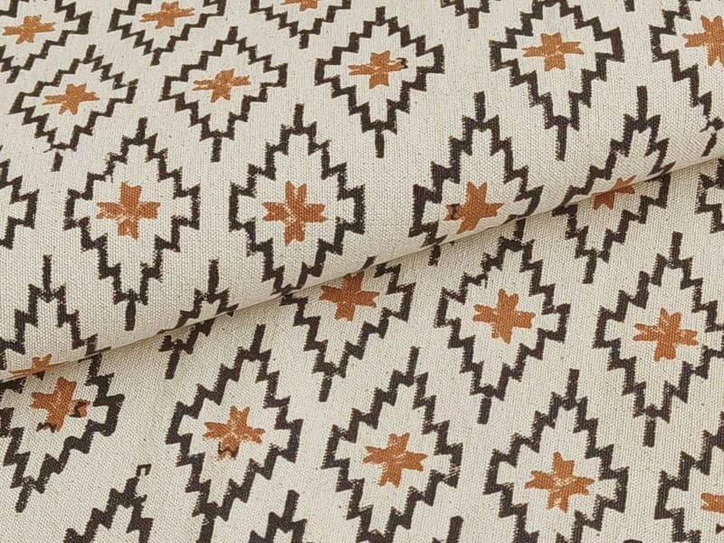 Hand Block Print Duck Canvas Brown & Black Fabric - Pukhraj