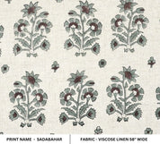 Premium Hand Block Print Gray & Brown Viscos Linen Fabric - Sadabahar