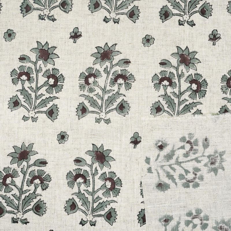Premium Hand Block Print Gray & Brown Viscos Linen Fabric - Sadabahar