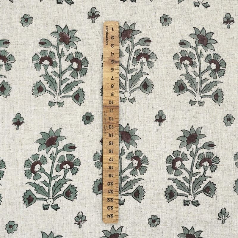 Premium Hand Block Print Gray & Brown Viscos Linen Fabric - Sadabahar