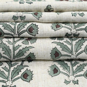 Premium Hand Block Print Gray & Brown Viscos Linen Fabric - Sadabahar