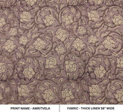 Hand Block Print Beige & Brown Thick Linen Fabric For Decor - Amrit vela