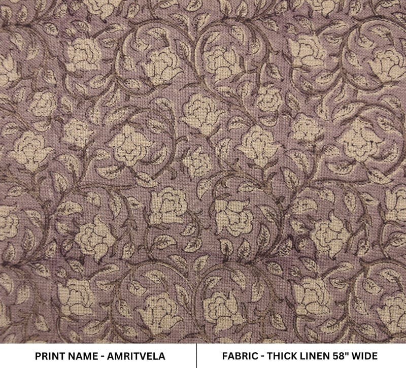 Hand Block Print Beige & Brown Thick Linen Fabric For Decor - Amrit vela