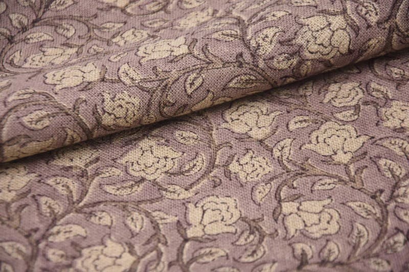 Hand Block Print Beige & Brown Thick Linen Fabric For Decor - Amrit vela