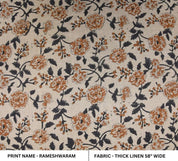 Hand Block Print Black Pure Linen Fabric For Sofa Pillow - Rameshwaram