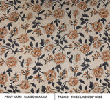 Hand Block Print Black Pure Linen Fabric For Sofa Pillow - Rameshwaram
