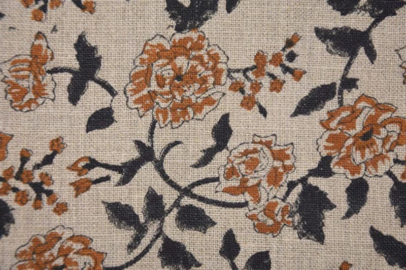 Hand Block Print Black Pure Linen Fabric For Sofa Pillow - Rameshwaram