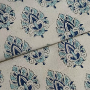 Hand Block Print Blue Duck Canvas Fabric For Cushion - Betel Leaf