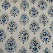 Hand Block Print Blue Duck Canvas Fabric For Cushion - Betel Leaf