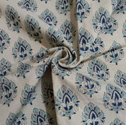 Hand Block Print Blue Duck Canvas Fabric For Cushion - Betel Leaf