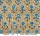 Hand Block Print Blue Floral Linen Natural Fabric- Kusum