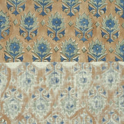 Hand Block Print Blue Floral Linen Natural Fabric- Kusum
